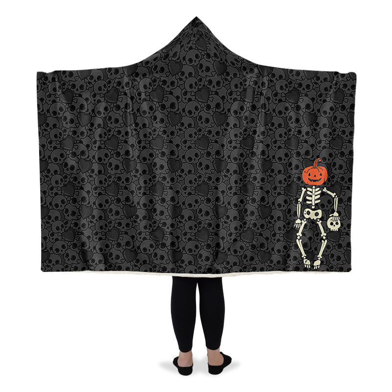 Grey Skull Hooded Blanket