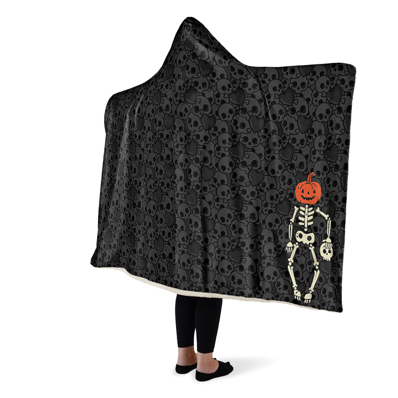 Grey Skull Hooded Blanket