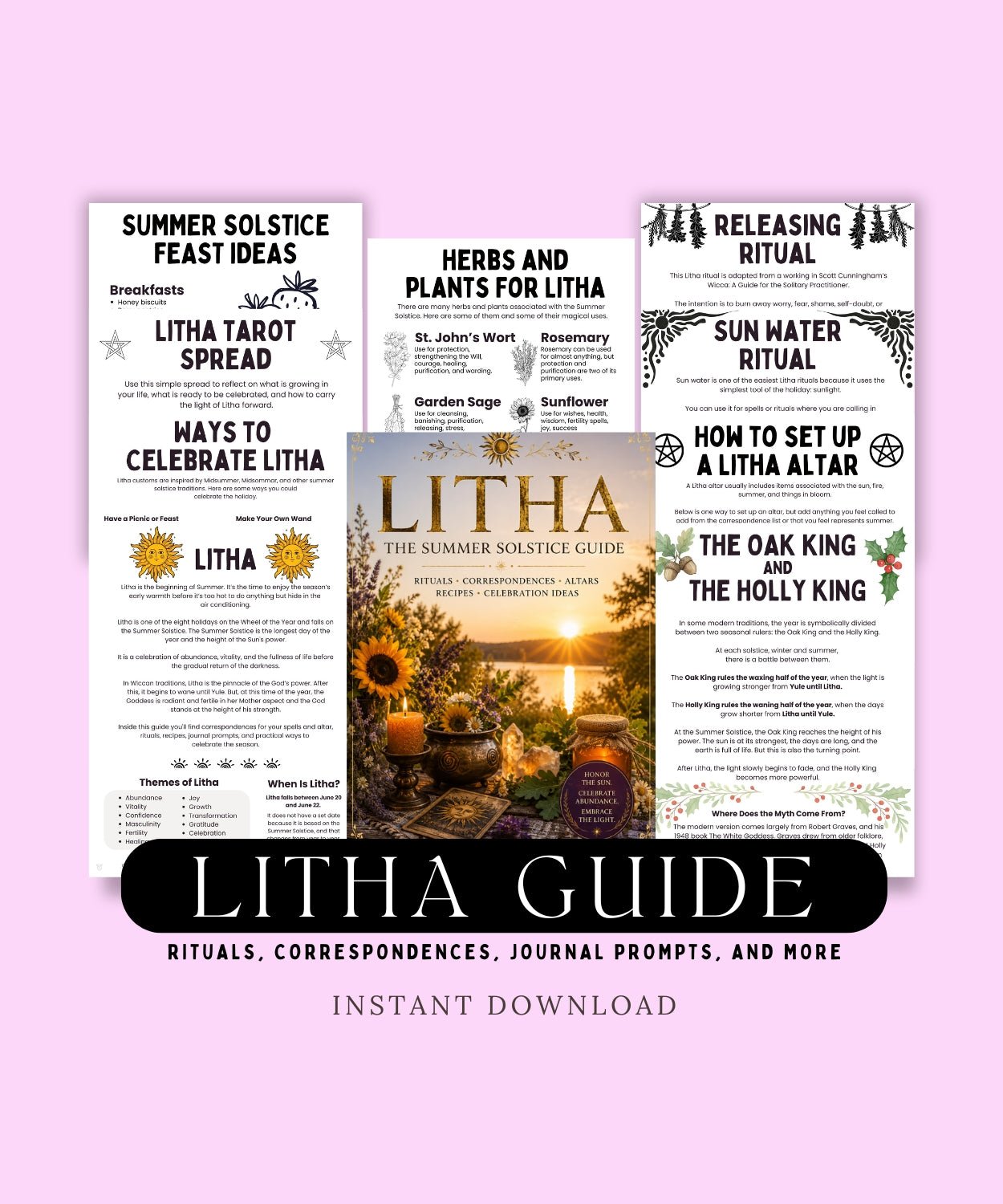Litha Summer Solstice Guide Printable Book of Shadows PDF | Pagan ...