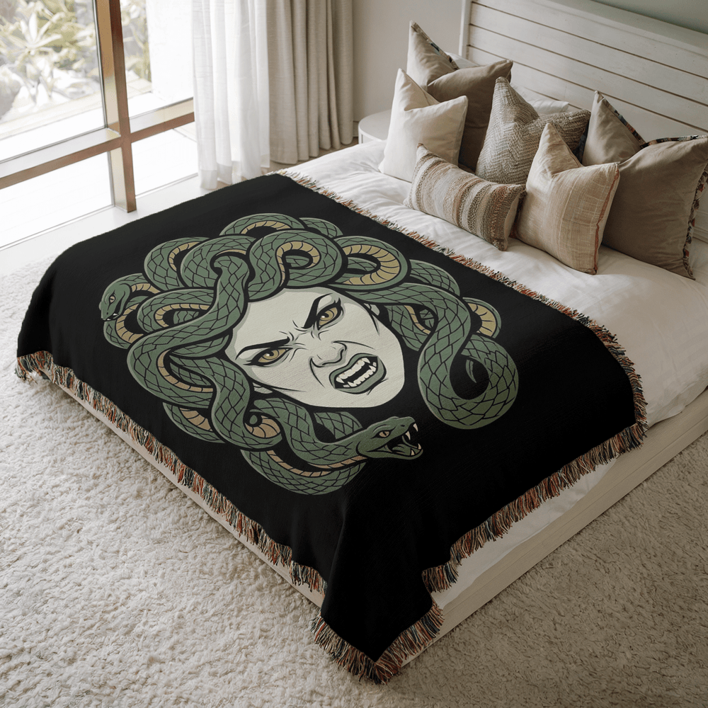 Medusa Throw Blanket on Bed