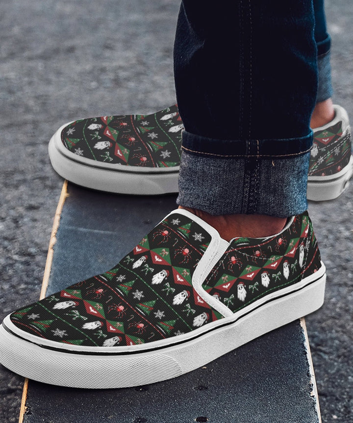 Merry Gothmas Slip On Sneakers - The Pagan Grimoire