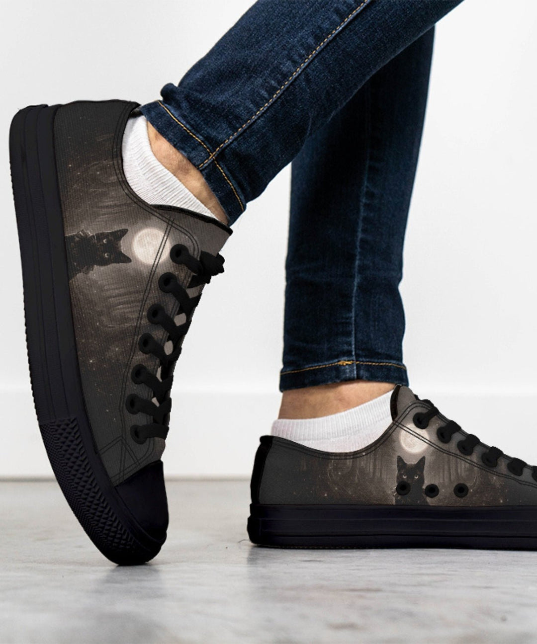 Moonlit Cat Low Tops - The Pagan Grimoire
