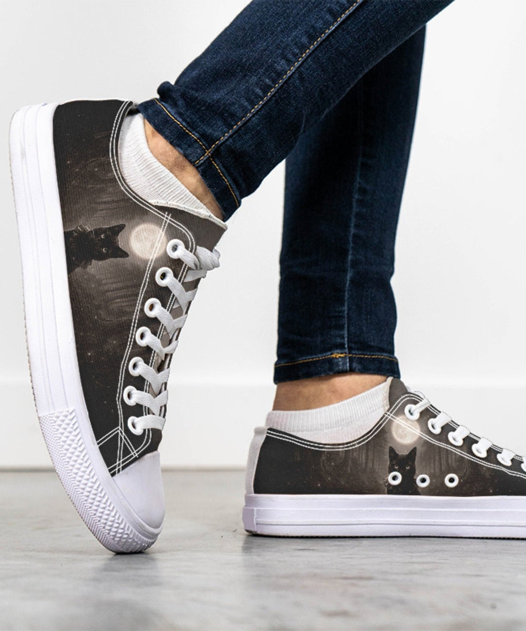 Moonlit Cat Low Tops - The Pagan Grimoire