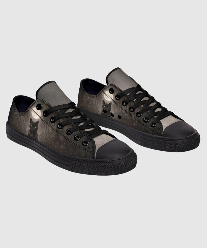 Moonlit Cat Low Tops - The Pagan Grimoire