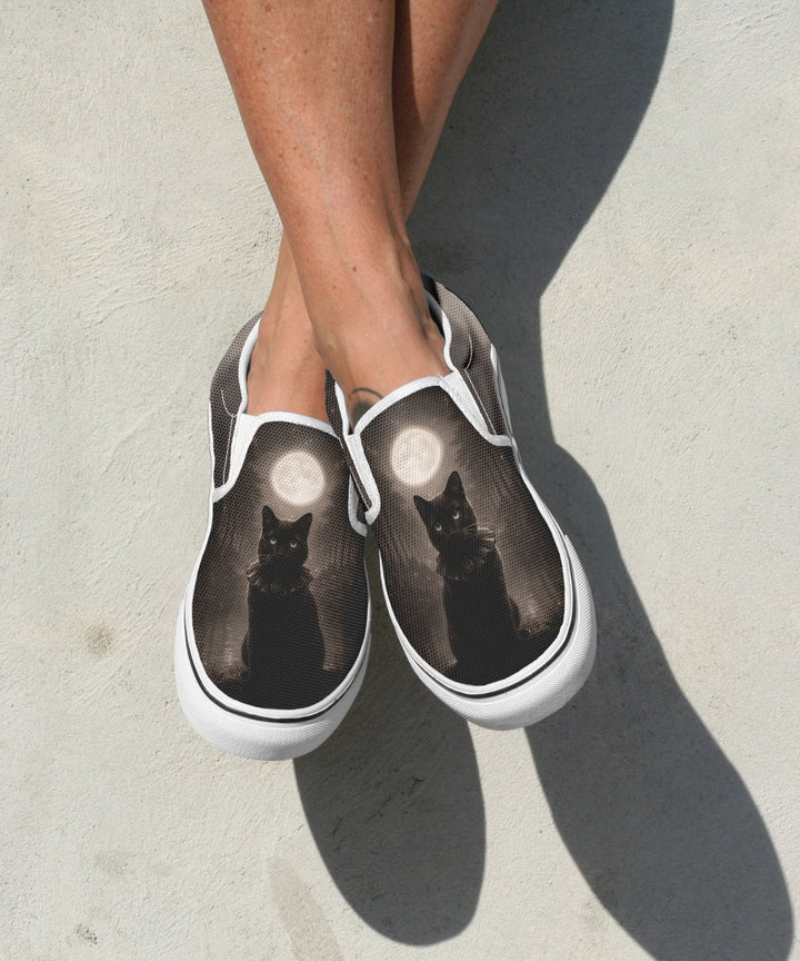 Moonlit Cat Slip - On Shoes - The Pagan Grimoire