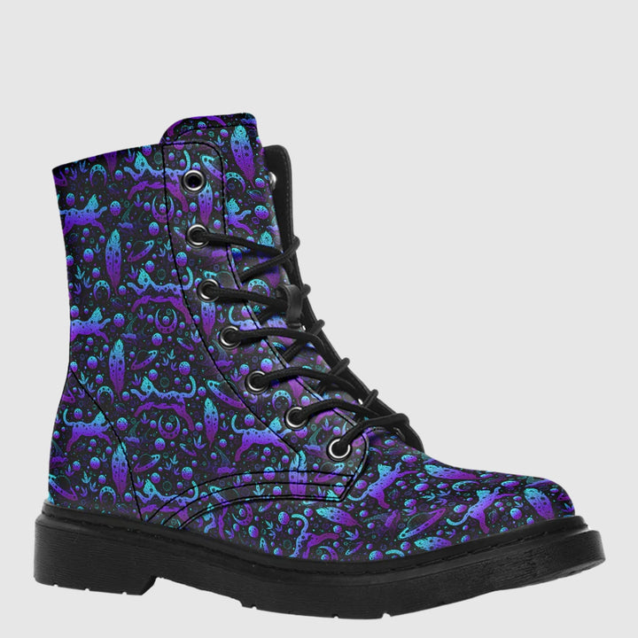 Neon Galaxy Cats Combat Boots