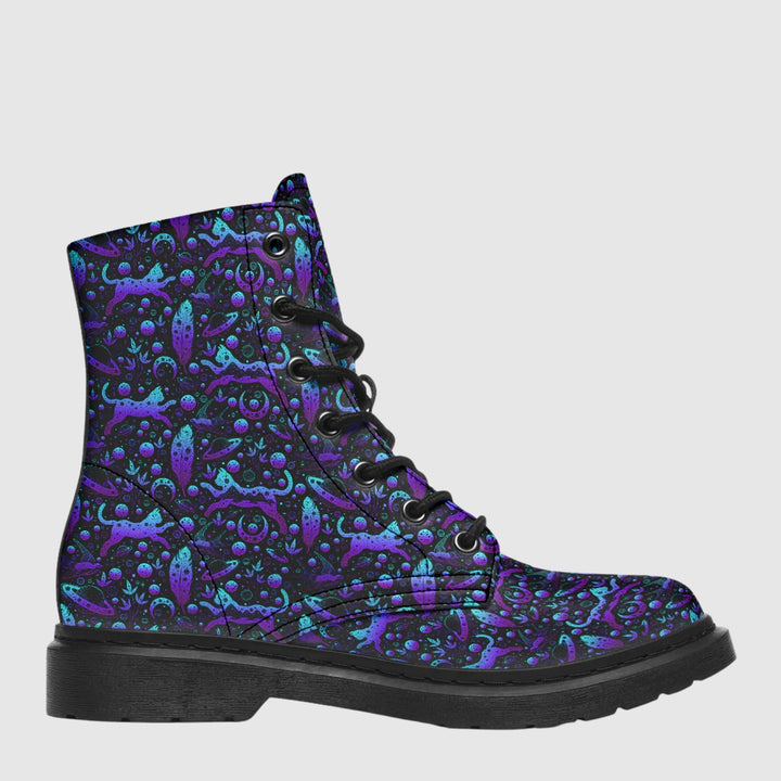 Neon Galaxy Cats Combat Boots