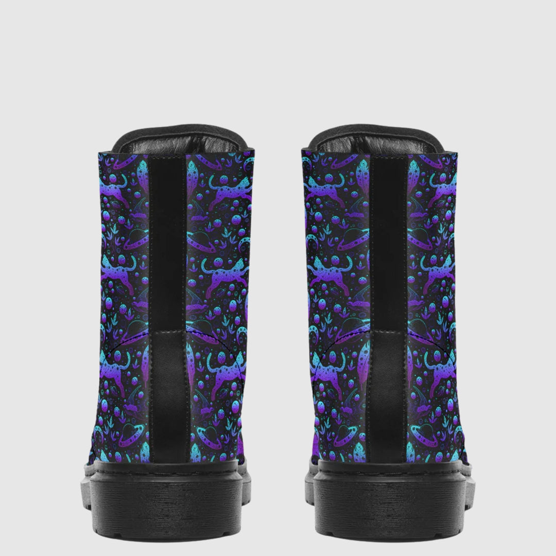 Neon Galaxy Cats Combat Boots