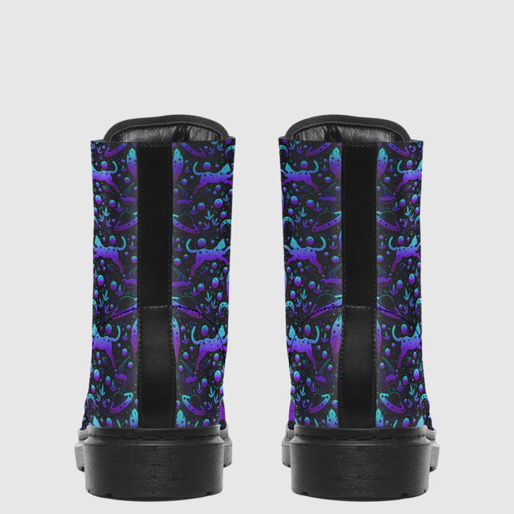 Neon Galaxy Cats Combat Boots