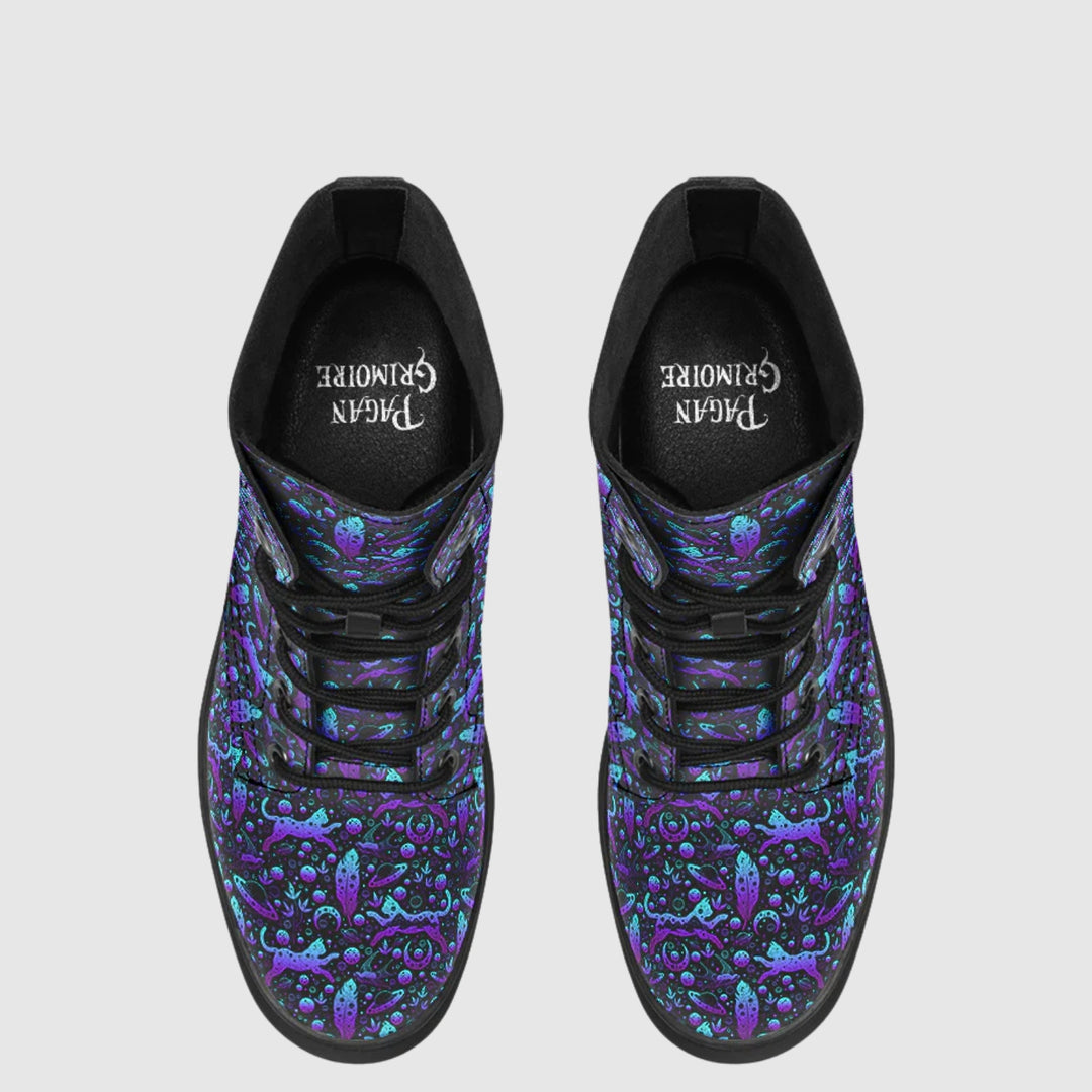 Neon Galaxy Cats Combat Boots