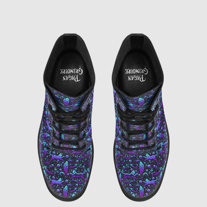 Neon Galaxy Cats Combat Boots