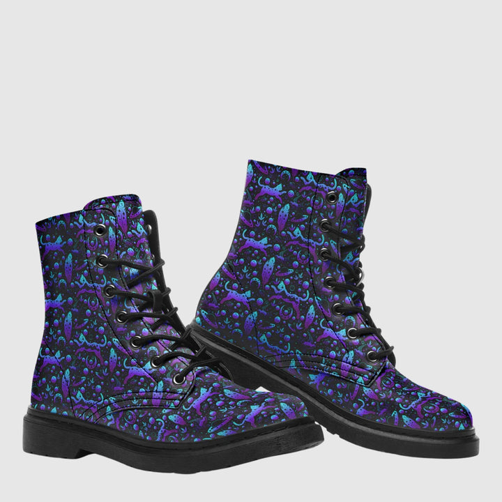 Neon Galaxy Cats Combat Boots
