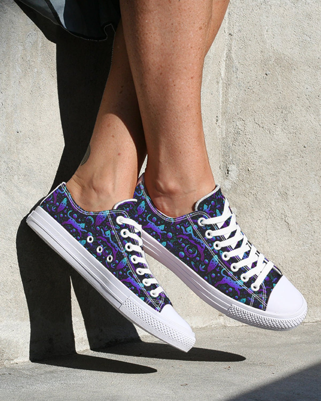 Neon Galaxy Cats Low Tops - The Pagan Grimoire