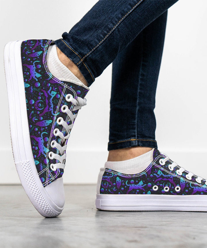 Neon Galaxy Cats Low Tops - The Pagan Grimoire