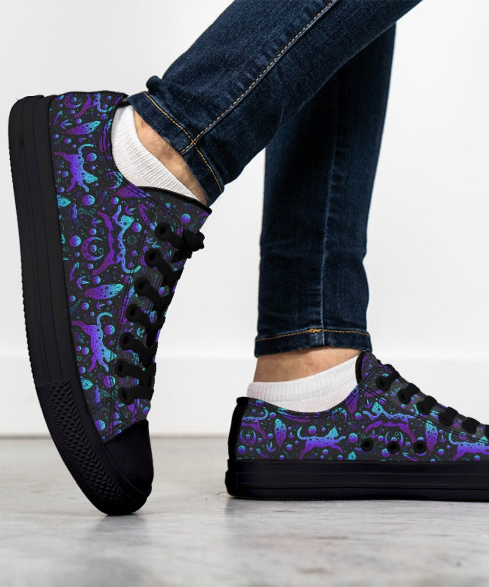 Neon Galaxy Cats Low Tops - The Pagan Grimoire