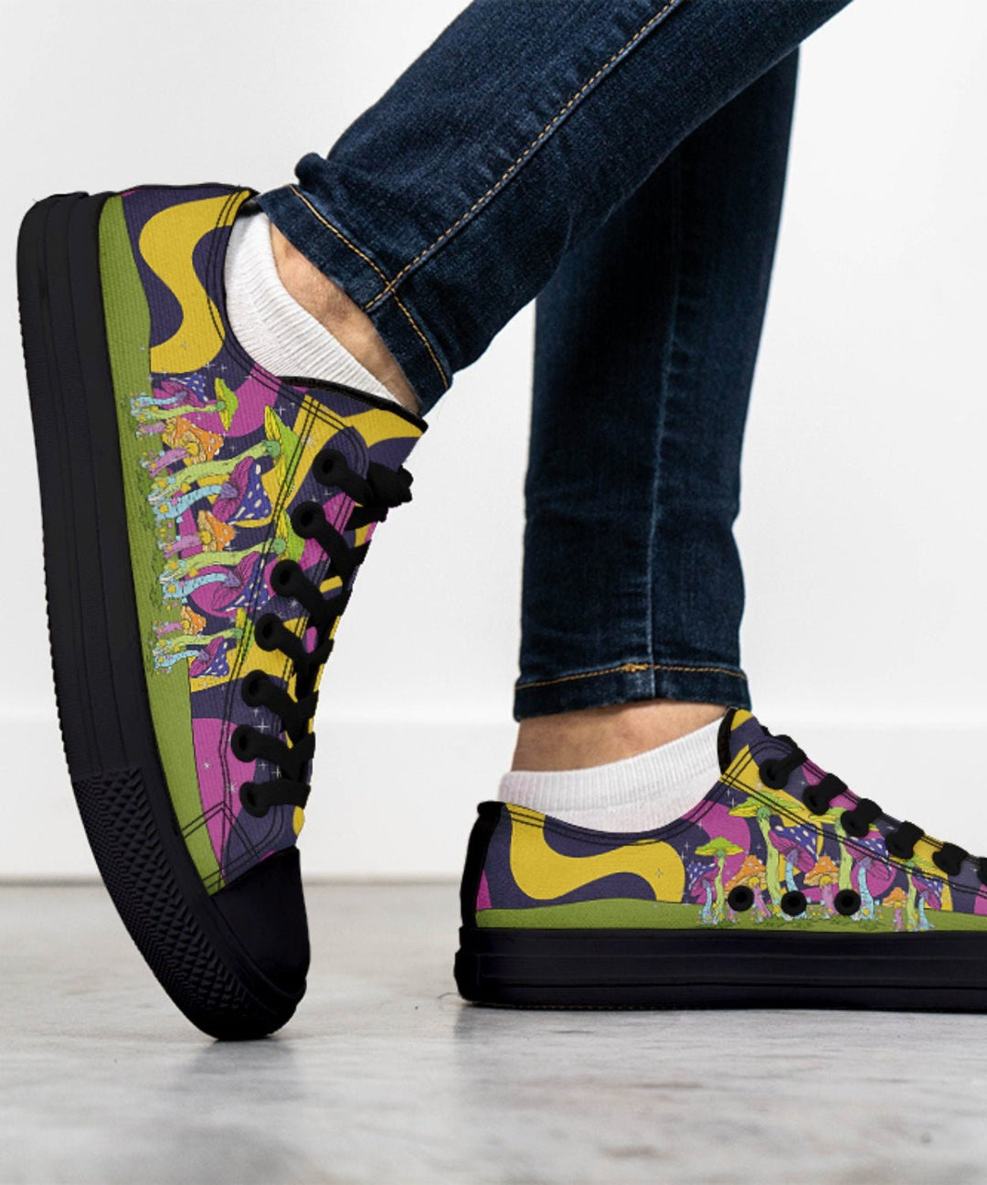 Neon Mushrooms Low Tops - The Pagan Grimoire