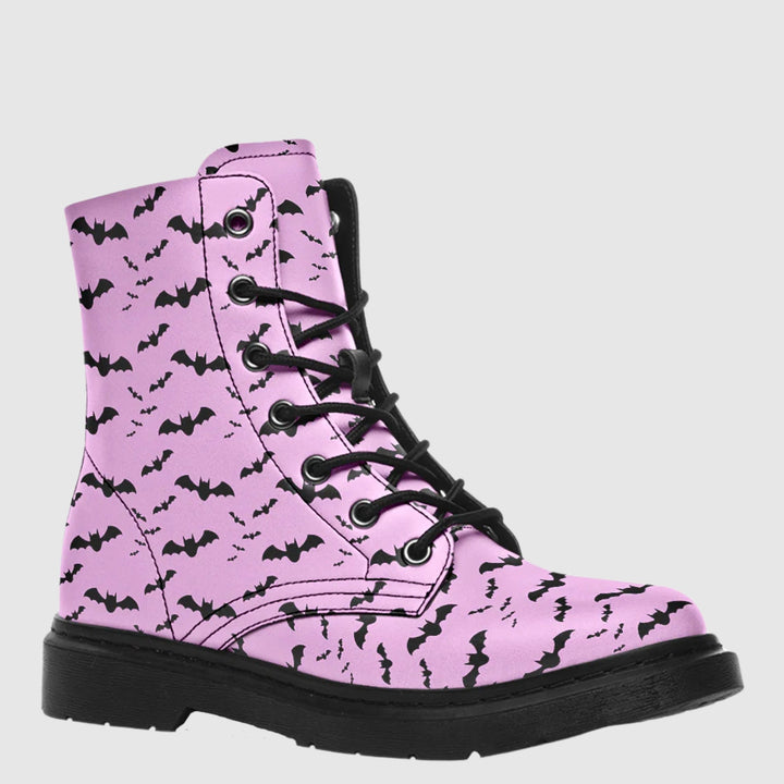 Nocturne Bat Combat Boots – Pastel Goth Pink