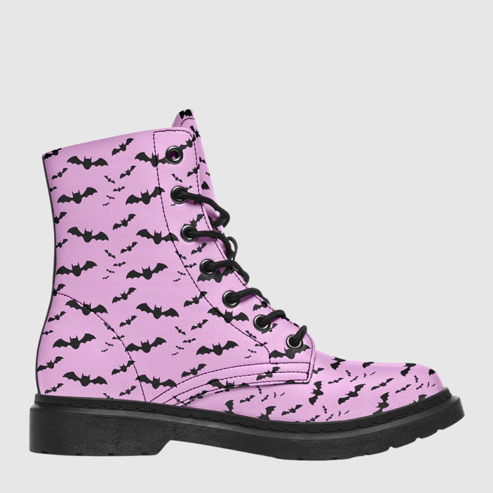 Nocturne Bat Combat Boots – Pastel Goth Pink