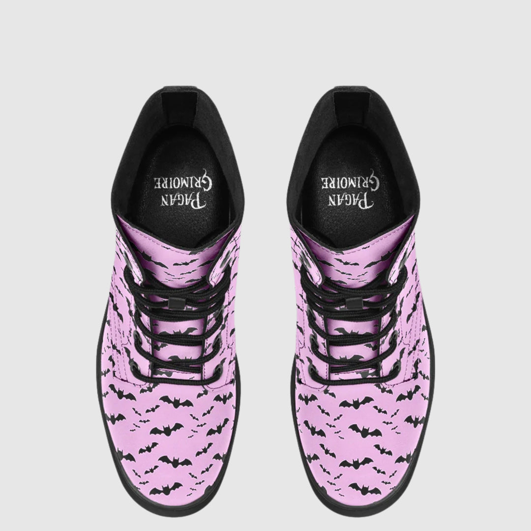 Nocturne Bat Combat Boots – Pastel Goth Pink