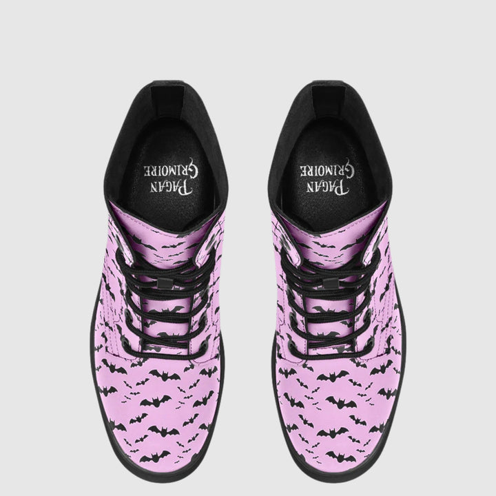 Nocturne Bat Combat Boots – Pastel Goth Pink