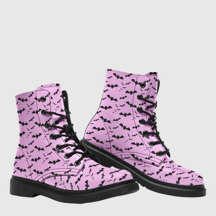 Nocturne Bat Combat Boots – Pastel Goth Pink