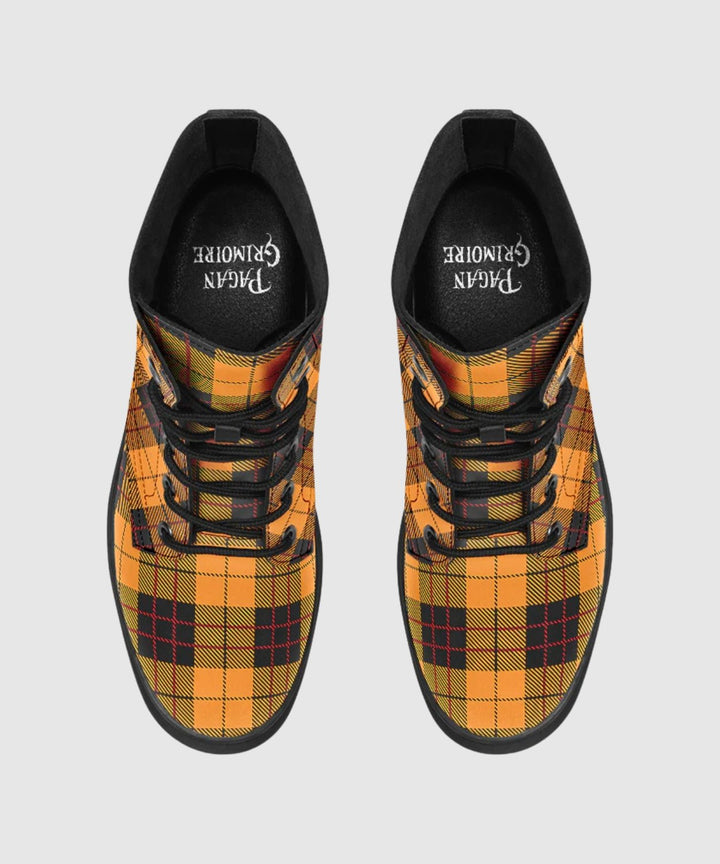 Orange and Black Plaid Boots - The Pagan Grimoire