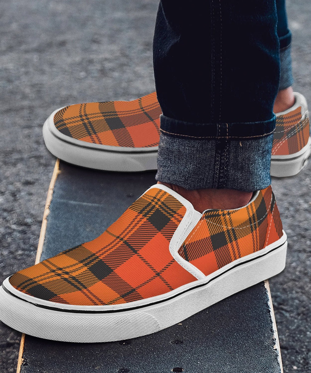 Orange and Black Plaid Slip Ons - The Pagan Grimoire