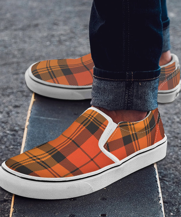 Orange and Black Plaid Slip Ons - The Pagan Grimoire