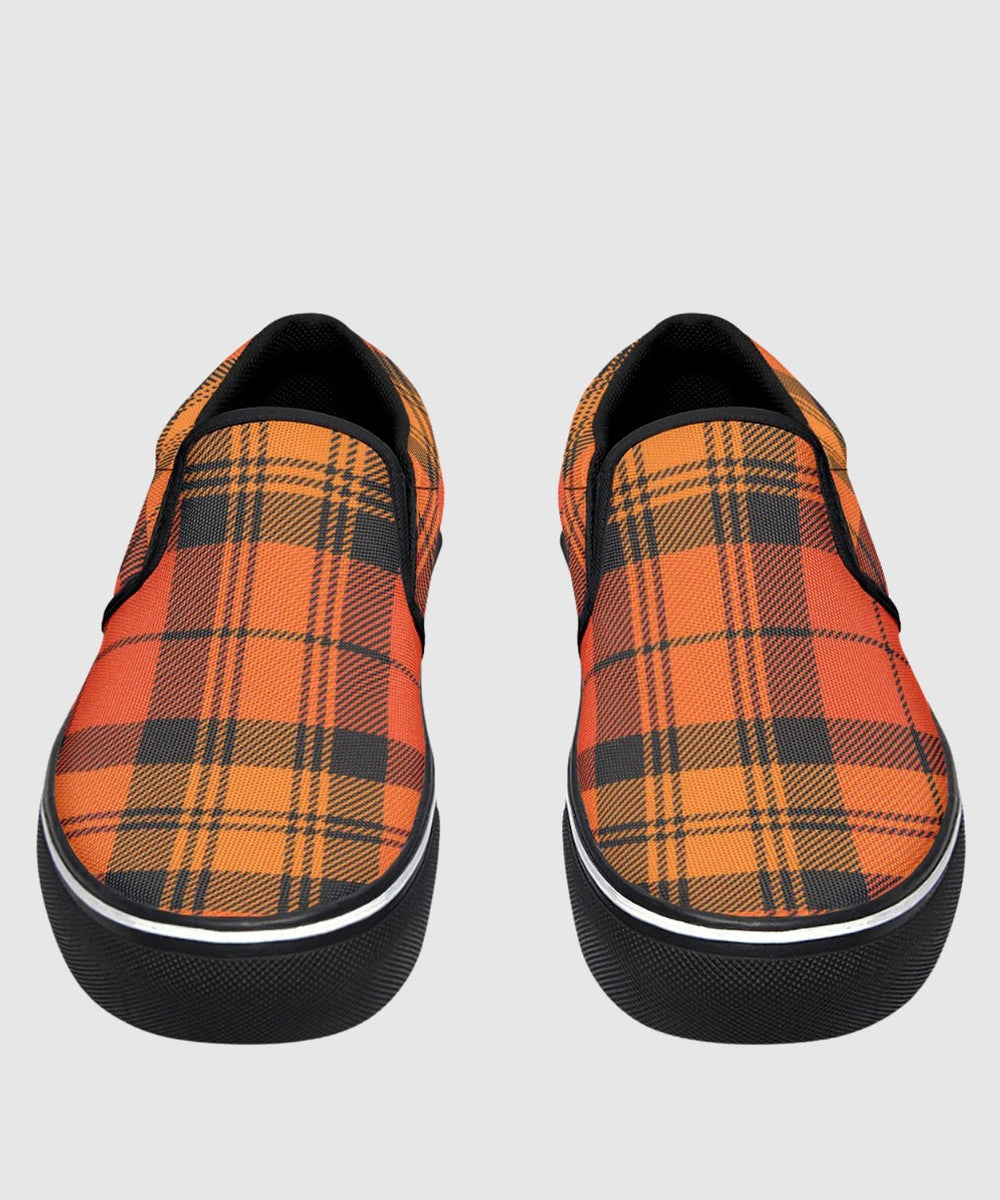 Orange and Black Plaid Slip Ons - The Pagan Grimoire