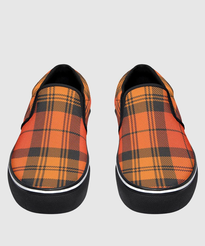 Orange and Black Plaid Slip Ons - The Pagan Grimoire