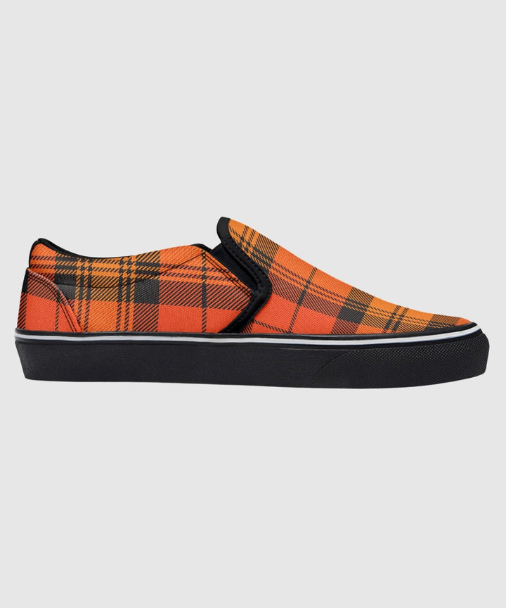 Orange and Black Plaid Slip Ons - The Pagan Grimoire