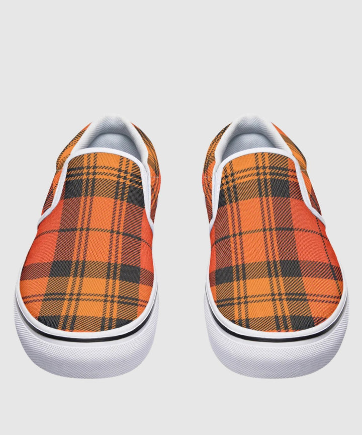 Orange and Black Plaid Slip Ons - The Pagan Grimoire