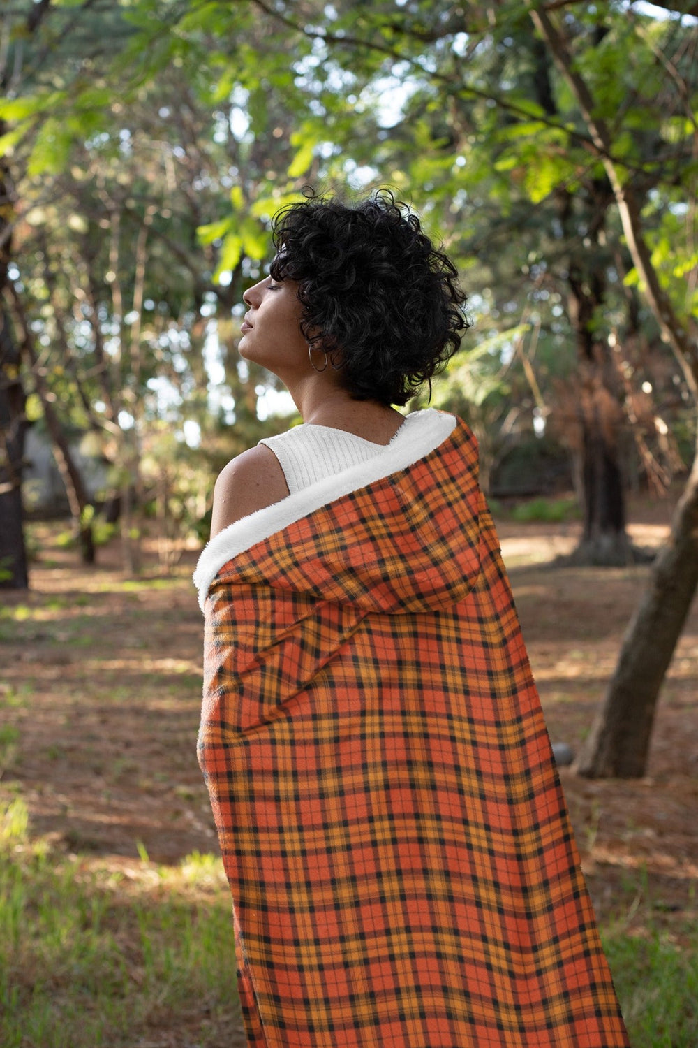 Orange and Black Plaid Hooded Blanket - The Pagan Grimoire