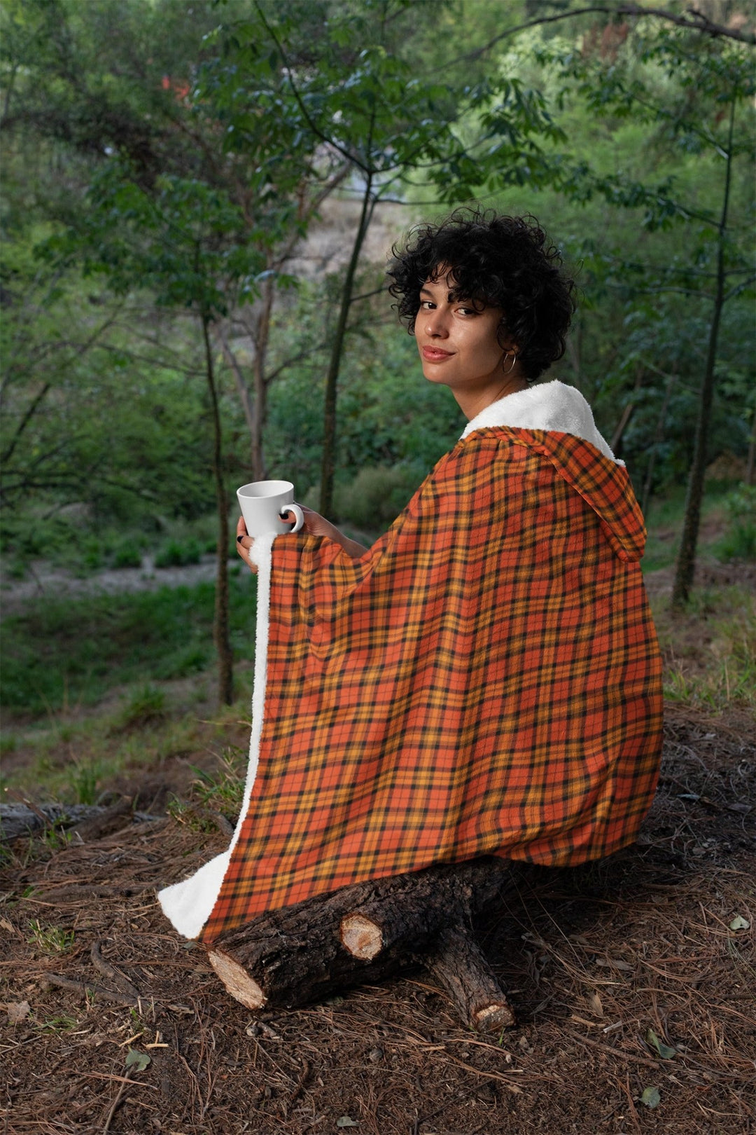 Orange and Black Plaid Hooded Blanket - The Pagan Grimoire