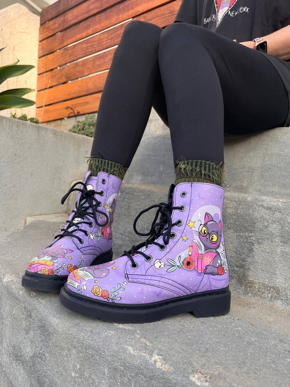 Spellbound Cat Combat Boots - The Pagan Grimoire