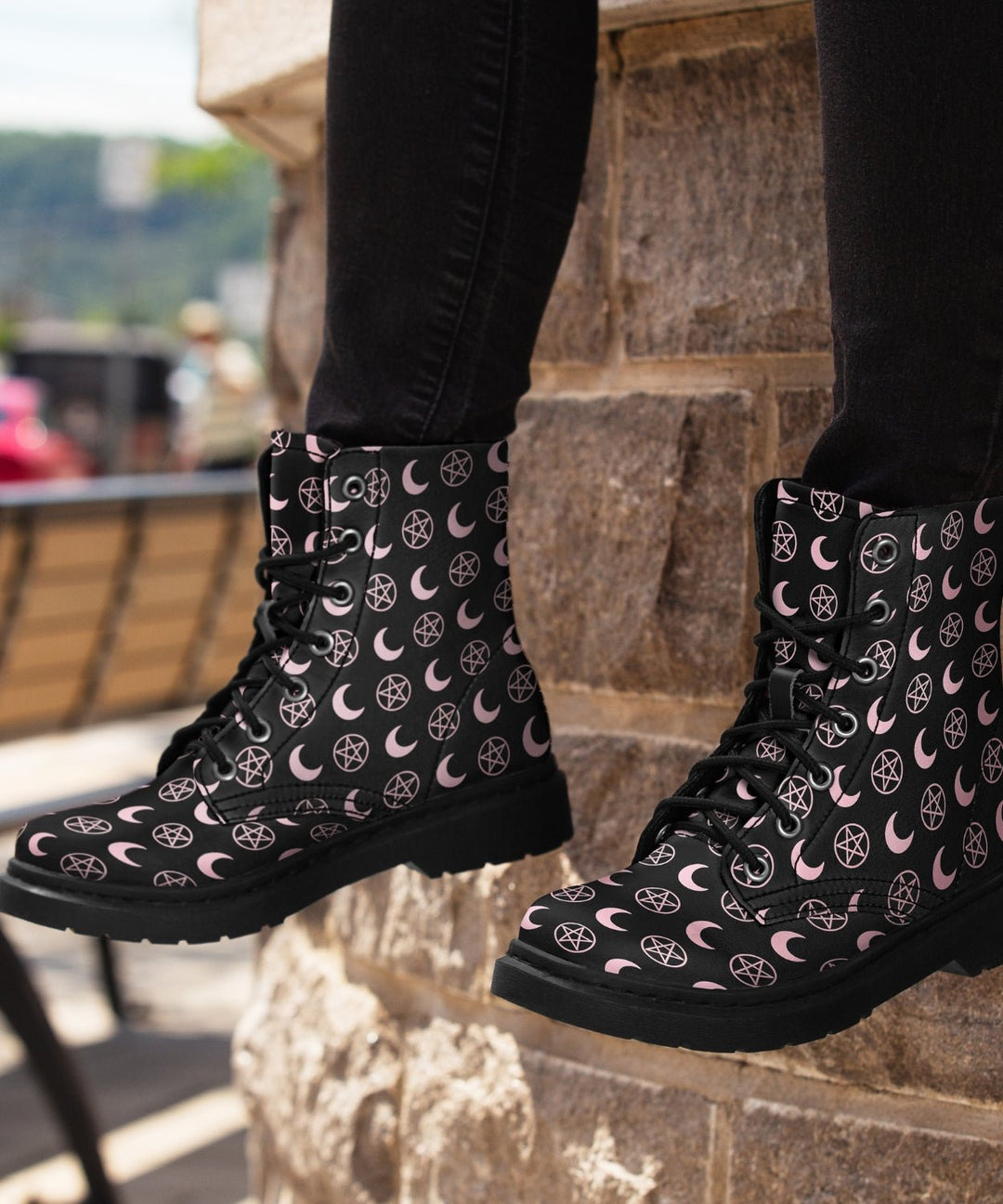 Pink Moons and Pentagrams Boots - The Pagan Grimoire