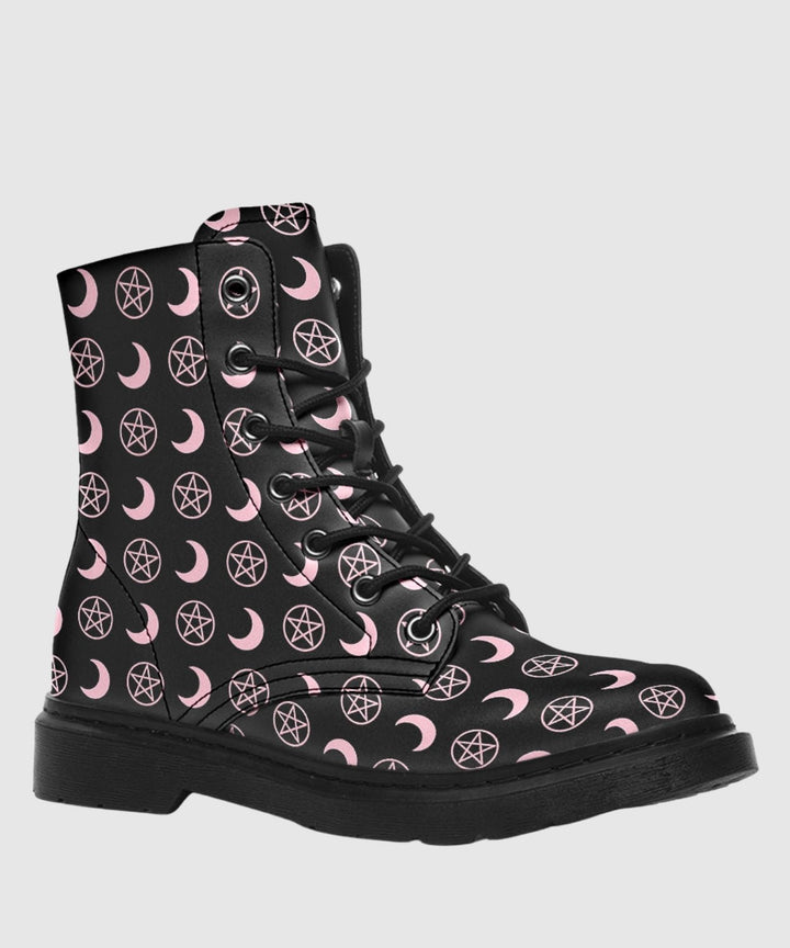 Pink Moons and Pentagrams Boots - The Pagan Grimoire