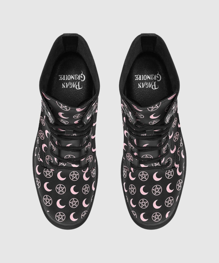 Pink Moons and Pentagrams Boots - The Pagan Grimoire