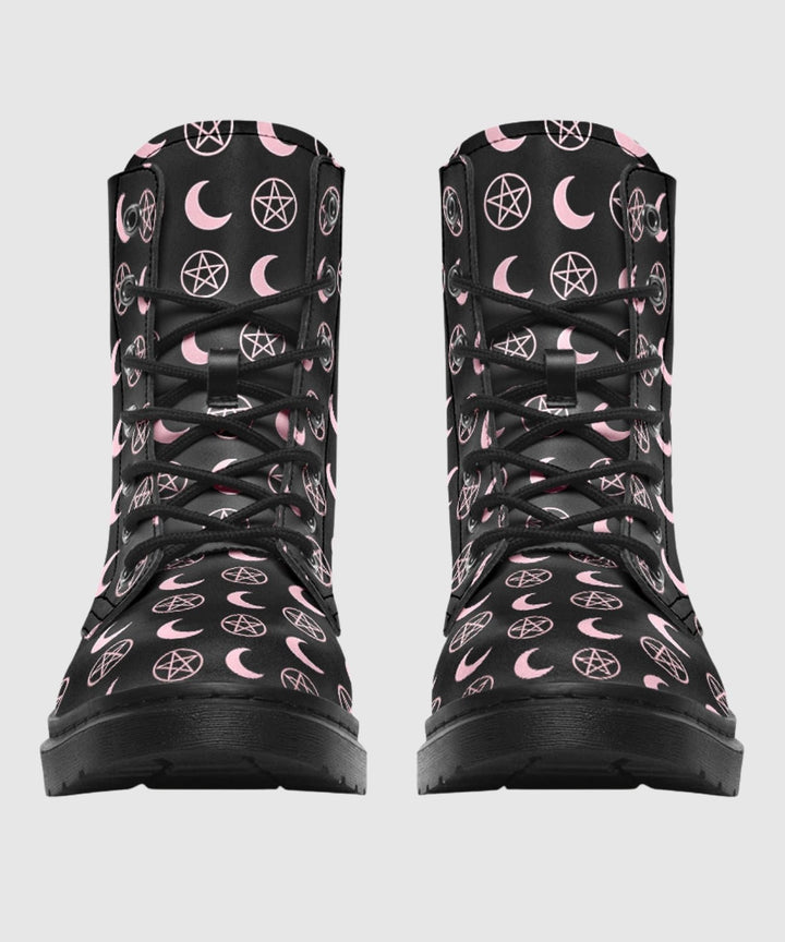 Pink Moons and Pentagrams Boots - The Pagan Grimoire