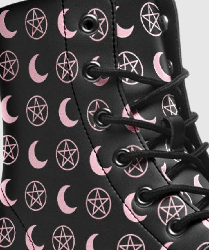 Pink Moons and Pentagrams Boots - The Pagan Grimoire