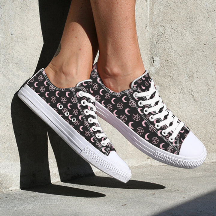 Pink Moons and Pentagrams Low Tops - The Pagan Grimoire
