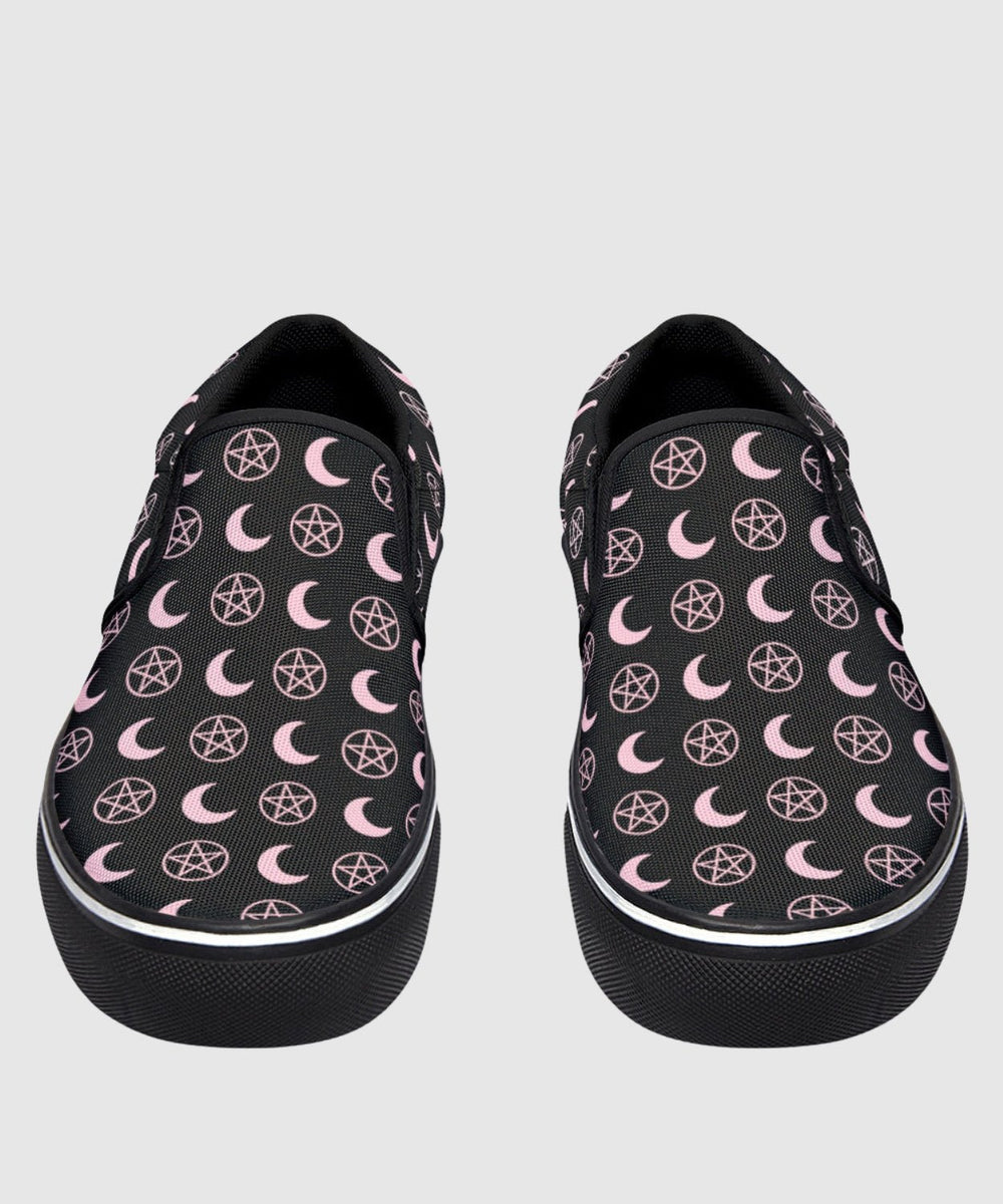 Pink Moons and Pentagrams Slip On Shoes - The Pagan Grimoire