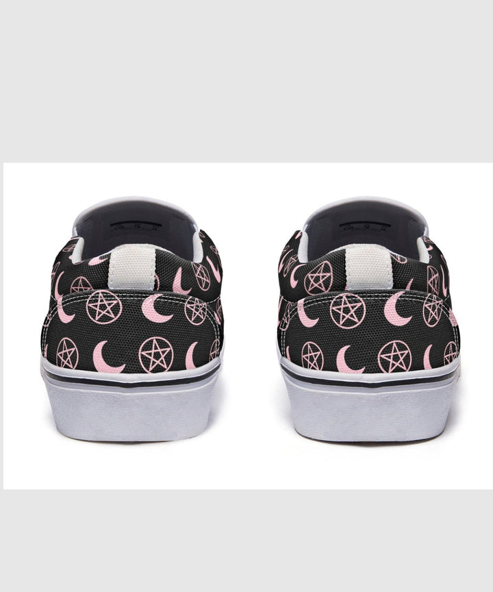 Pink Moons and Pentagrams Slip On Shoes - The Pagan Grimoire