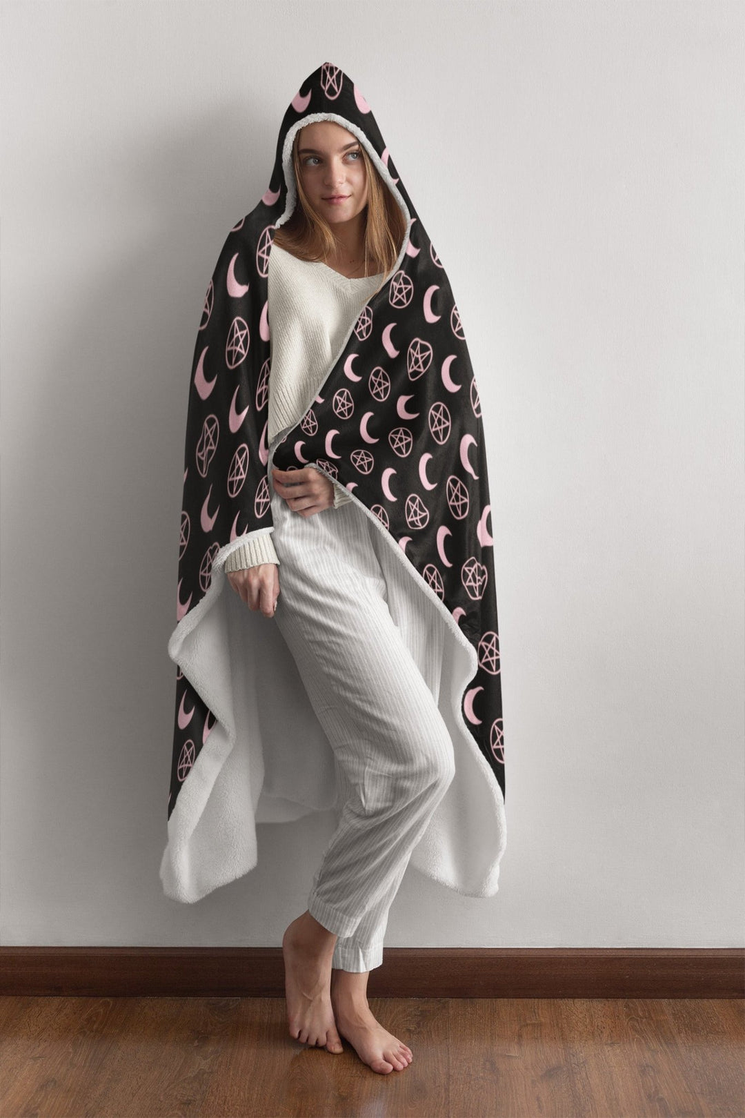 Pink Moons and Pentagrams Hooded Blanket - The Pagan Grimoire