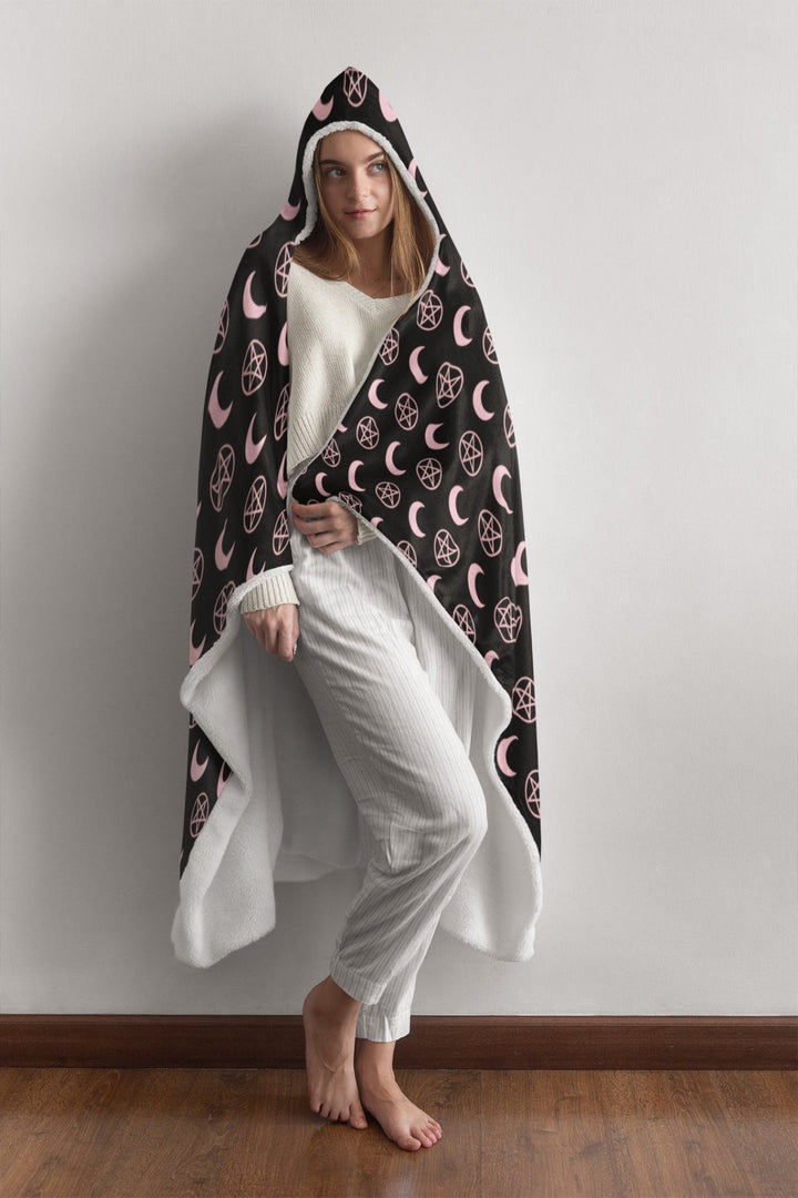 Pink Moons and Pentagrams Hooded Blanket - The Pagan Grimoire