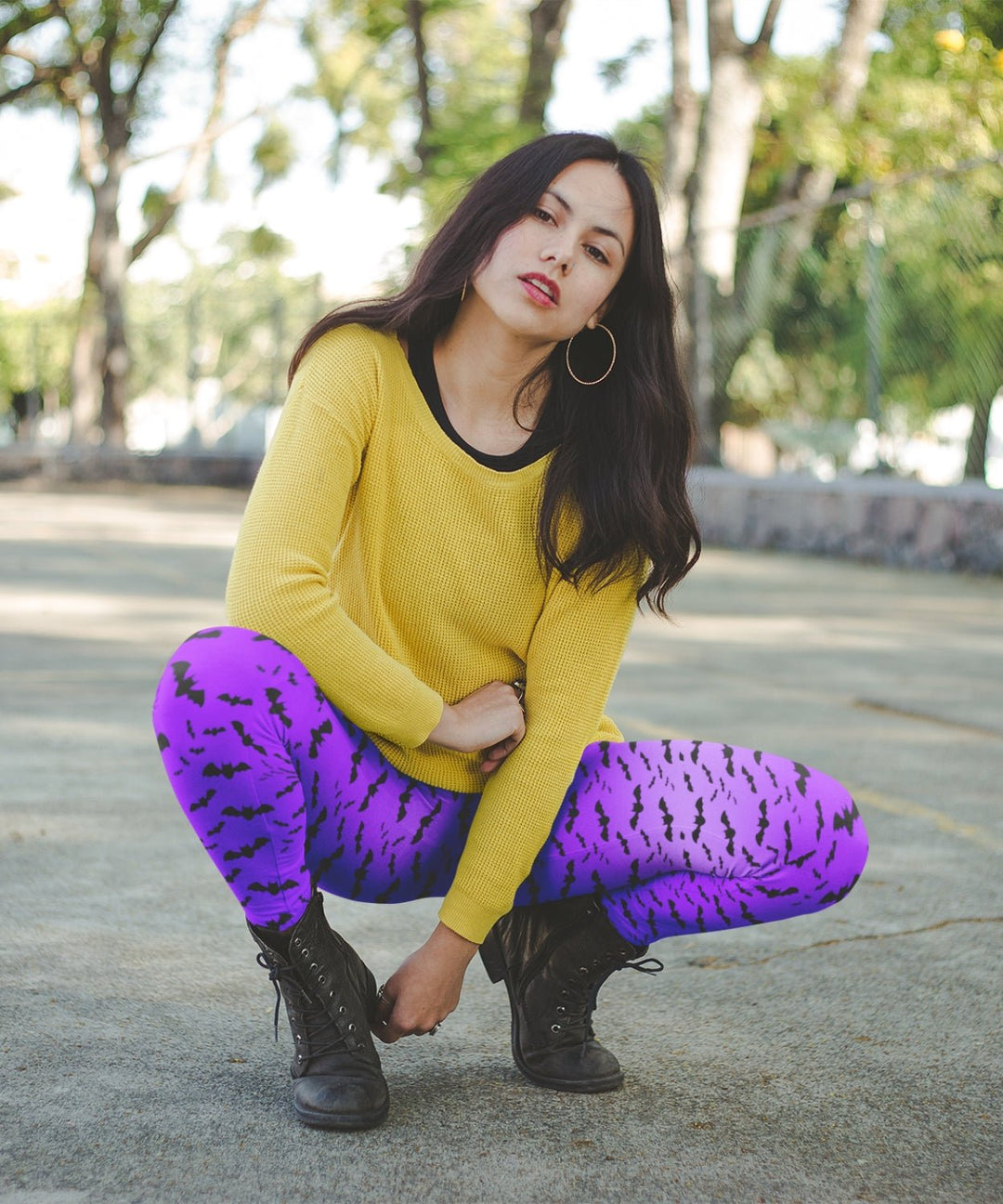 Purple Nocturne Bat Leggings - The Pagan Grimoire