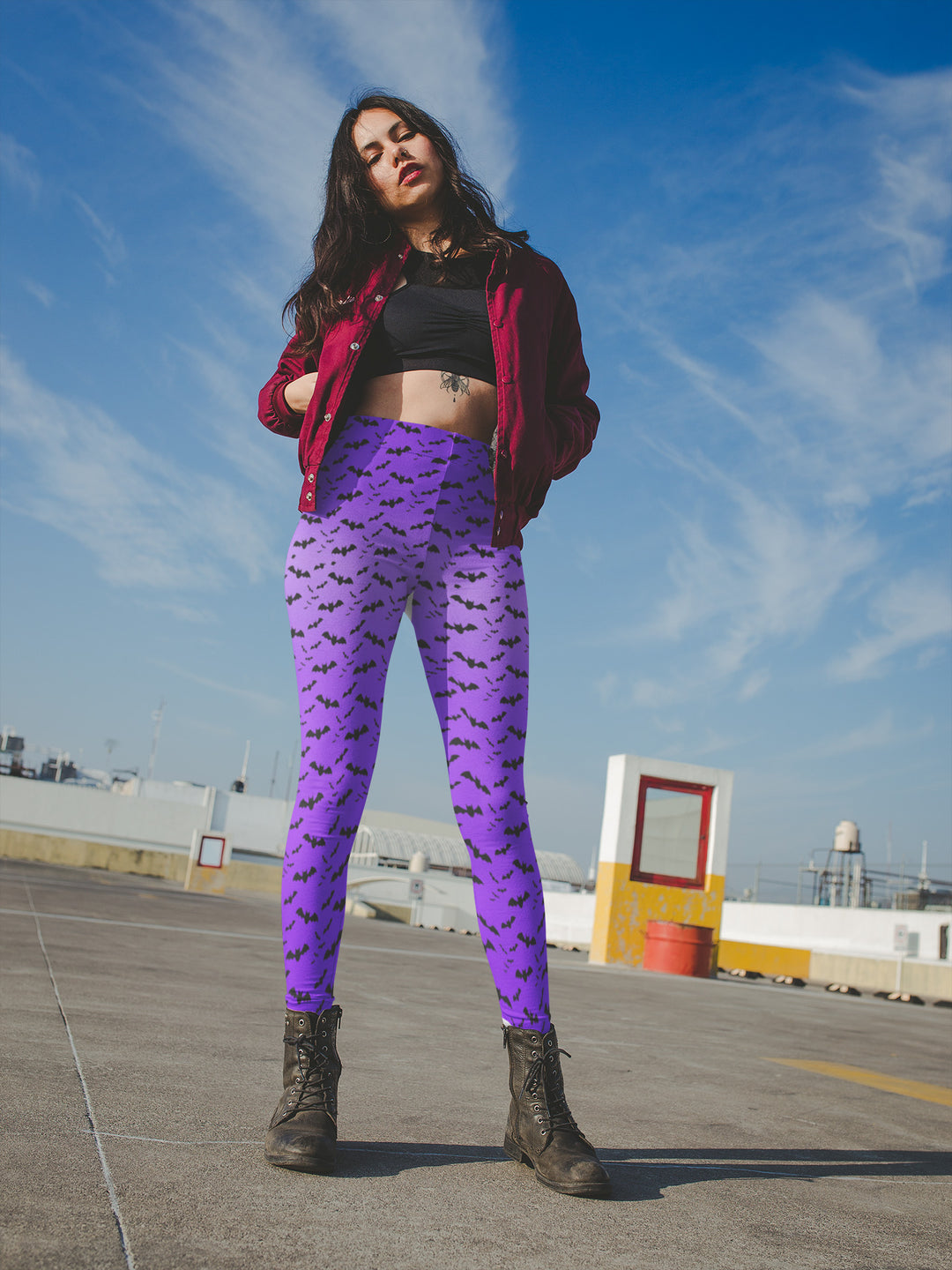 Purple Nocturne Bat Leggings - The Pagan Grimoire