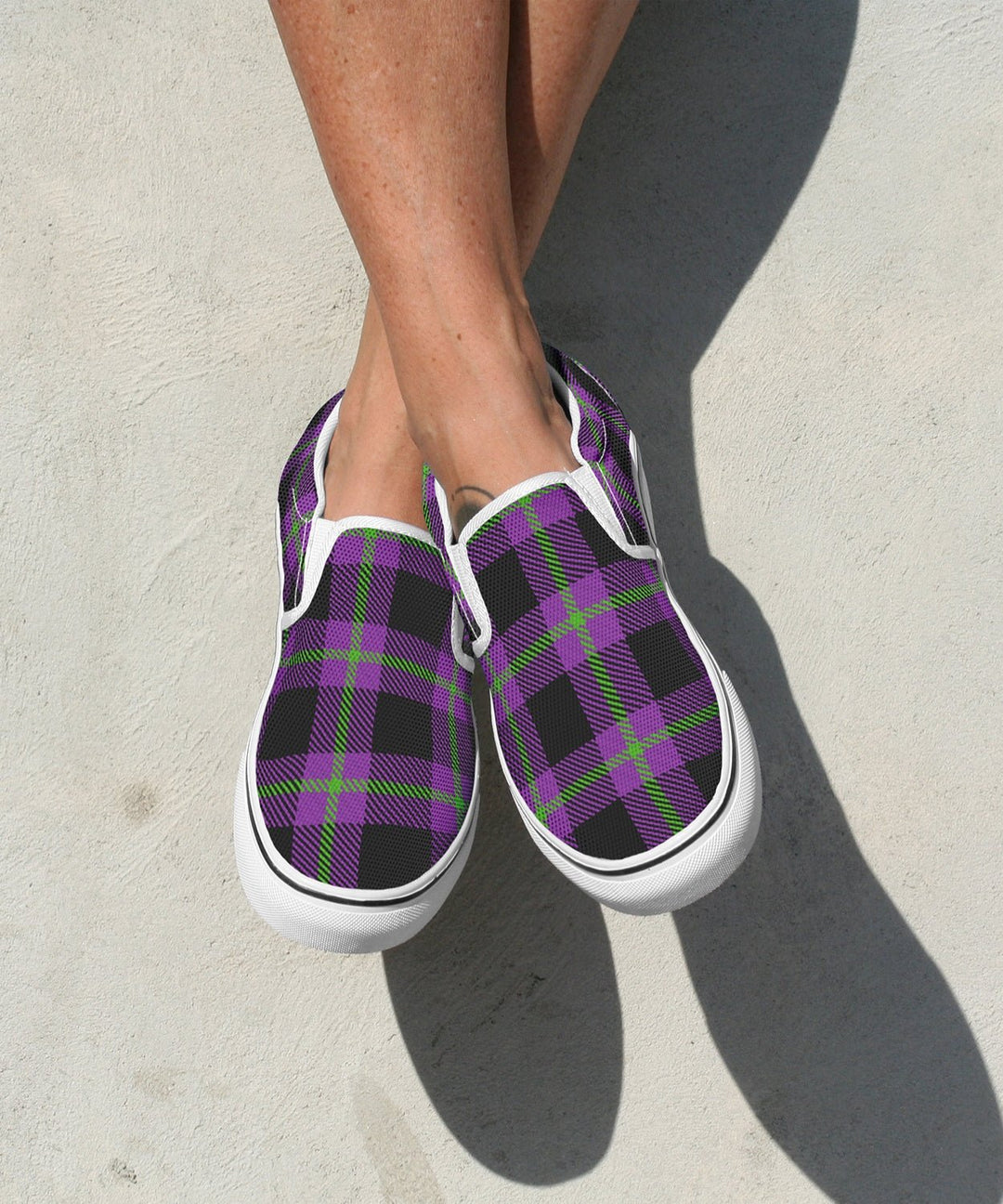 Purple and Green Plaid Slip Ons - The Pagan Grimoire