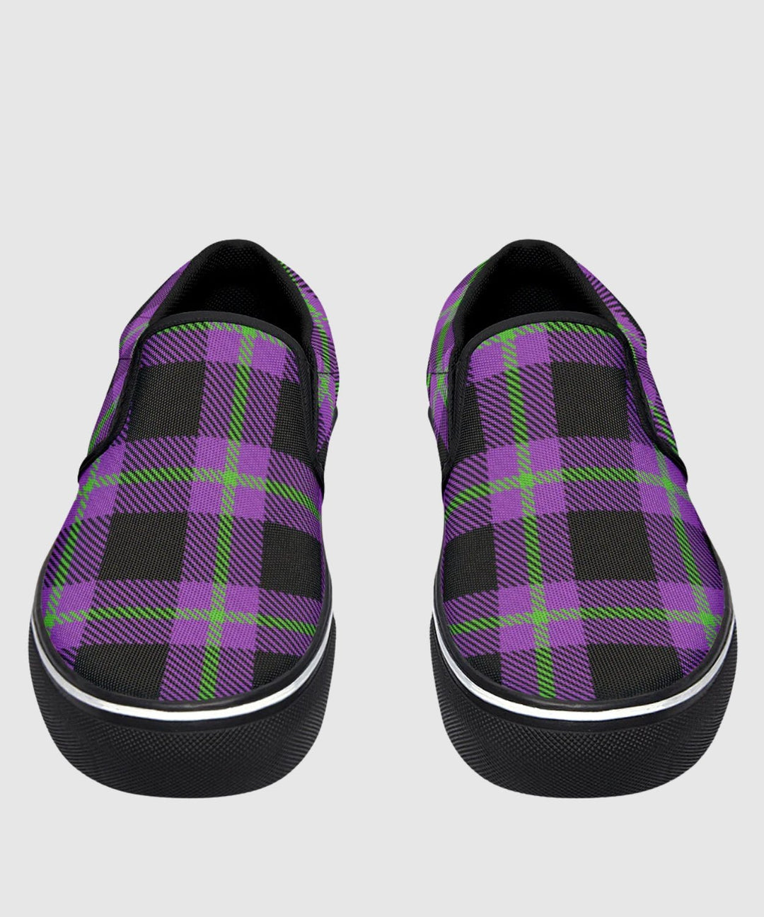 Purple and Green Plaid Slip Ons - The Pagan Grimoire