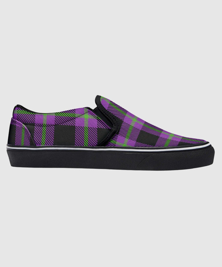 Purple and Green Plaid Slip Ons - The Pagan Grimoire